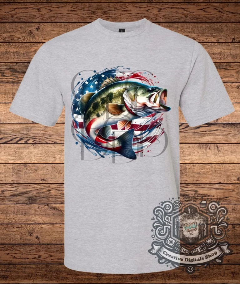 American Flag Bass Fish T-Shirt