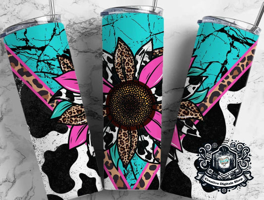 Turquoise, Cow Print, Sunflower Country Mama 20oz Tumbler