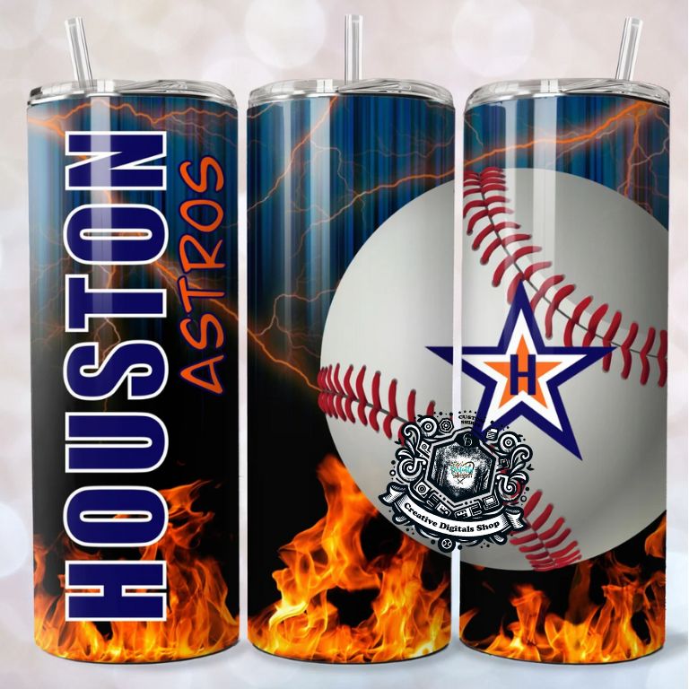 Houston Astros, Baseball Flying, Fire Burning 20oz Tumbler