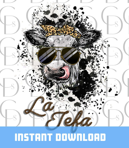 La Jefa, The Boss, Cow print, Heifer with glasses, cow tongue - digital download